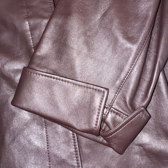 Lafayette 148 Burgundy Soft Leather Belted Jacket Fitted Buttons Collar Women 14 - Picture 9 of 11